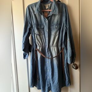 American Rag NWT Denim Shirt Dress with Braided Belt Plus Size Curvy 2X